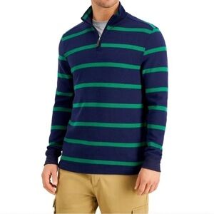 Club Room Men's Sz XL Navy Blue Striped French Rib 1/4 Quarter Zip Sweater